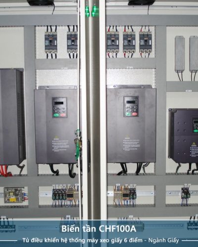 Công ty Tự động hóa Hoàng Gia HGA cung cấp tủ điện biến tần CHF100A điều khiển máy xeo giấy 6 điểm - Ngành Giấy