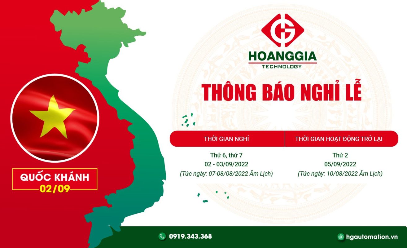 Hoàng Gia Automation thông báo lịch nghỉ lễ Quốc Khánh 02/09 năm 2022 